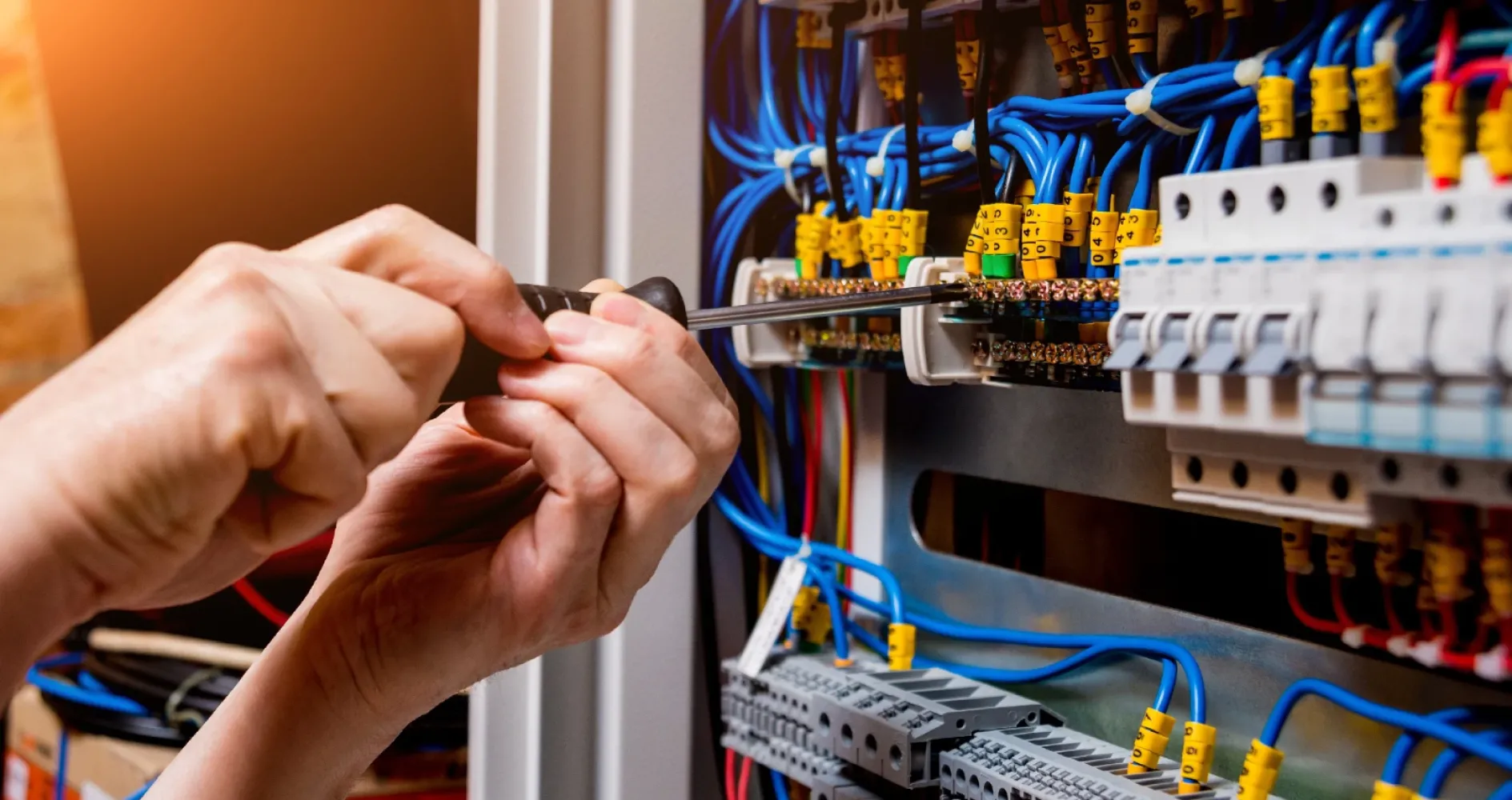 Electrician terminating circuits in a distribution board